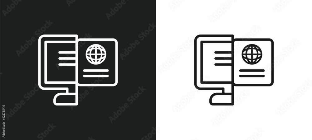 Poster digital book outline icon in white and black colors. digital book flat vector icon from e learning c