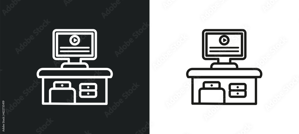 Poster workspace outline icon in white and black colors. workspace flat vector icon from e learning collect