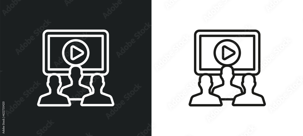 Poster online course outline icon in white and black colors. online course flat vector icon from e learning