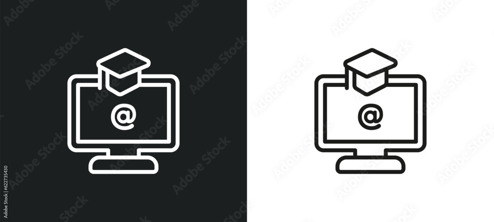 Poster elearning outline icon in white and black colors. elearning flat vector icon from e learning collect