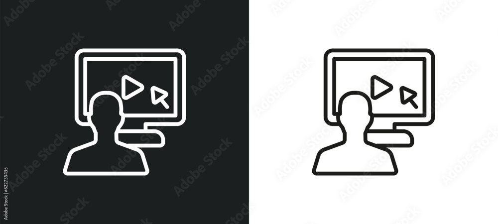 Poster tutorial outline icon in white and black colors. tutorial flat vector icon from e learning collectio