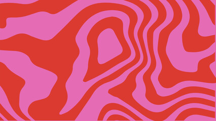 Psychedelic trippy retro background in groovy y2k style. Wave or swirl print in pink and red colors. Simple abstract vector illustration. Vintage backdrop, funky banner template