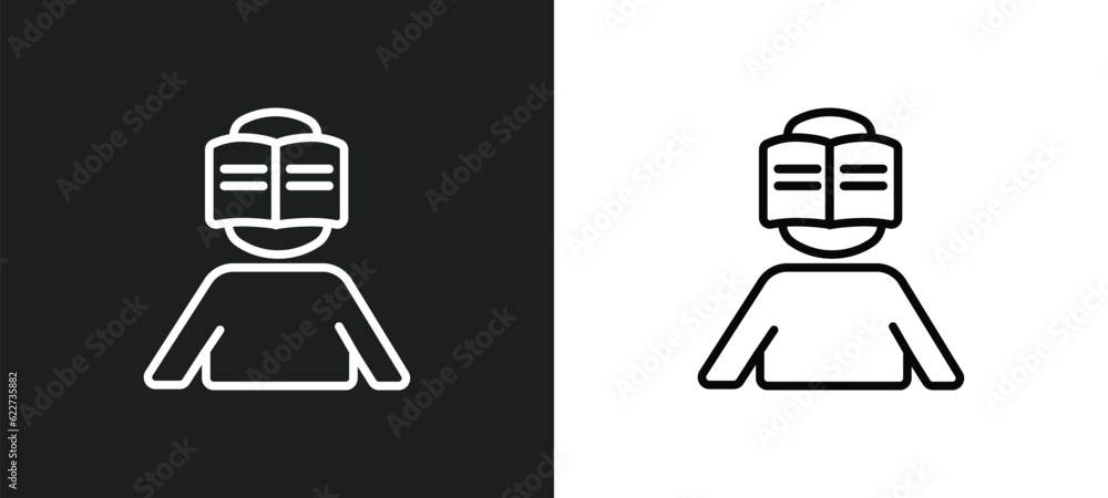 Poster self-learning outline icon in white and black colors. self-learning flat vector icon from education 