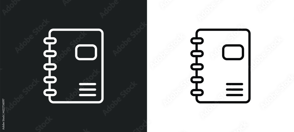 Poster notebook outline icon in white and black colors. notebook flat vector icon from education collection