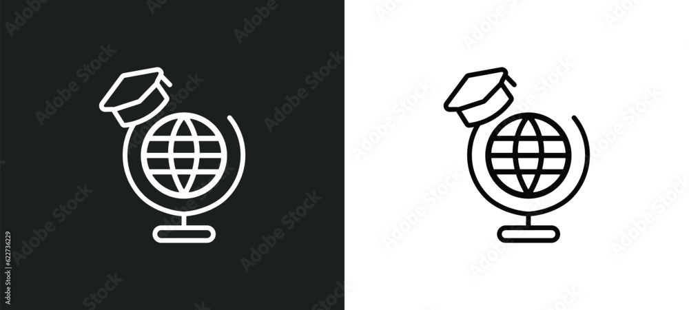 Poster learning outline icon in white and black colors. learning flat vector icon from online learning coll