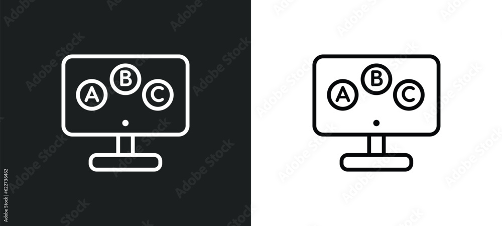 Poster abc outline icon in white and black colors. abc flat vector icon from online learning collection for