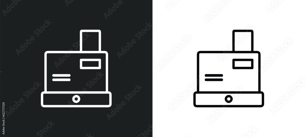 Poster cashbox outline icon in white and black colors. cashbox flat vector icon from ecommerce collection f