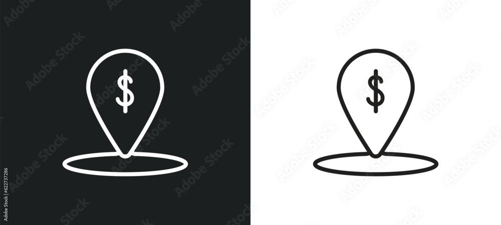 Poster map pointer outline icon in white and black colors. map pointer flat vector icon from e commerce and