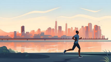 Fototapeta na wymiar Young man jogging. Active healthy lifestyle concept, running, city competition, marathons, cardio workout, exercise