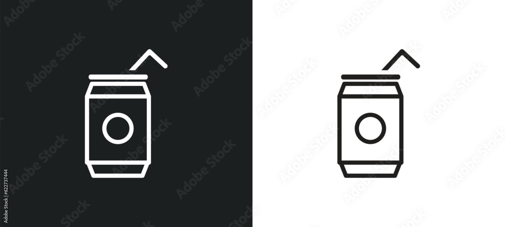 Poster soda can outline icon in white and black colors. soda can flat vector icon from drinks collection fo