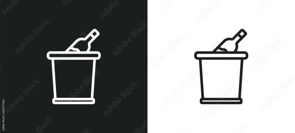 Poster ice bucket and bottle outline icon in white and black colors. ice bucket and bottle flat vector icon