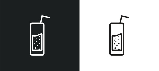 fresh soda with lemon slice and straw outline icon in white and black colors. fresh soda with lemon slice and straw flat vector icon from drinks collection for web, mobile apps ui.