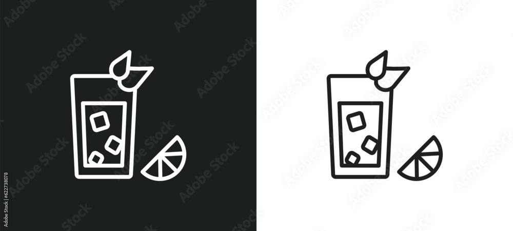 Poster mojito outline icon in white and black colors. mojito flat vector icon from drinks collection for we