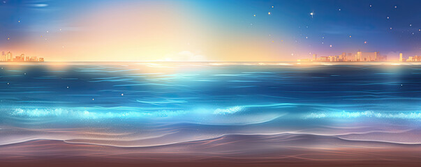 Naklejka na ściany i meble blurred beach blue ocean background illustration Generative AI