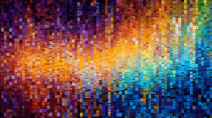 Fototapeta premium Hand painting colorful binary digits wallpaper. Color change in tone from bright to dark dynamically. 