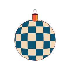 Groovy Christmas ball. Retro winter holiday ball. Merry xmas element. Retro cartoon vector illustration. Holiday trippy design.
