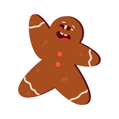 Retro Christmas character gingerbread man. Groovy christmas gingerbread with face. Funny xmas character for comic design. Weird mascot. Retro cartoon vector illustration
