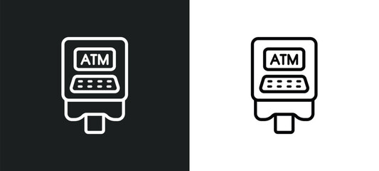 atm hine outline icon in white and black colors. atm hine flat vector icon from digital economy collection for web, mobile apps and ui.