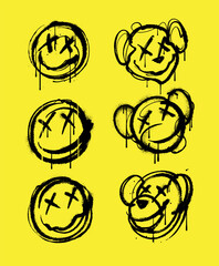 happy face emoji icon and happy teddy bear face icon in graffiti street style