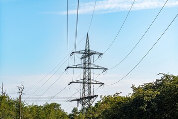 power lines of blue sky