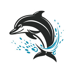 Dolphin jumping above waves logo mascot vector illustration