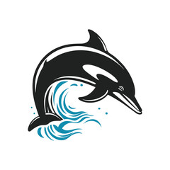 Dolphin jumping above waves logo mascot vector illustration