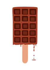 Dessert food vector illustration of golden brown homemade corn dog on a stick with dark droped chocolate.