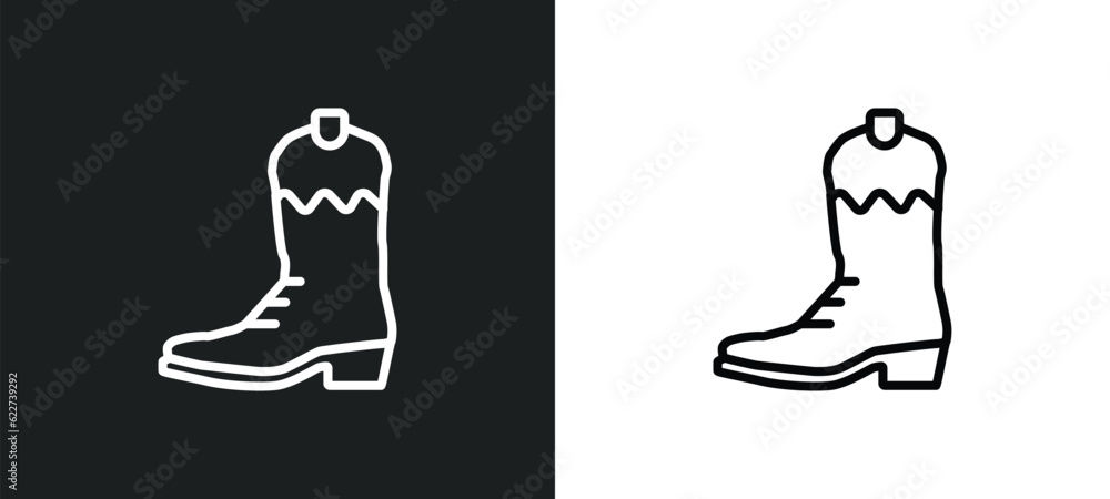 Poster far west boot outline icon in white and black colors. far west boot flat vector icon from desert col