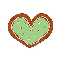 Retro Christmas gingerbread heart. Groovy christmas gingerbread with filling. Funny xmas groovy cookie for comic design. Retro cartoon vector illustration