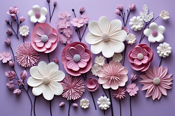 pink and white flowers on purple background.