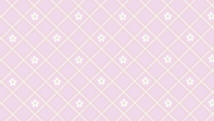 Diagonal checked pattern and flowers on the pink background
