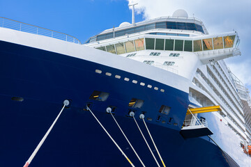 Naklejka premium Saint Kitts and Nevis, Basseterre, Cruise ship docked on Caribbean vacation.