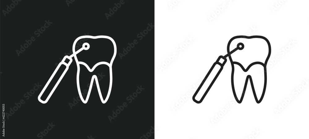 Poster scraping outline icon in white and black colors. scraping flat vector icon from dentist collection f