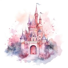 Watercolor Fairy tale Castle on white background Generative AI
