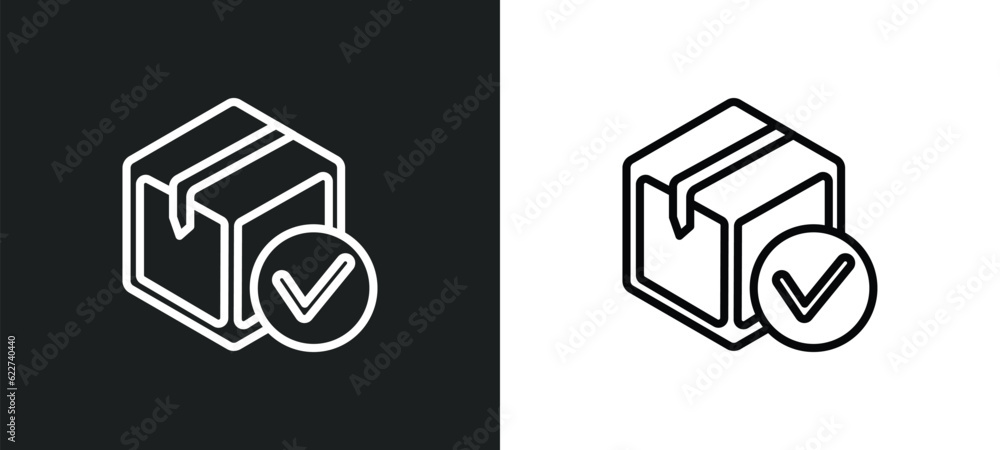 Poster package checking outline icon in white and black colors. package checking flat vector icon from deli