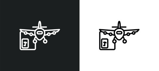 delivery by plane outline icon in white and black colors. delivery by plane flat vector icon from delivery and logistics collection for web, mobile apps and ui.