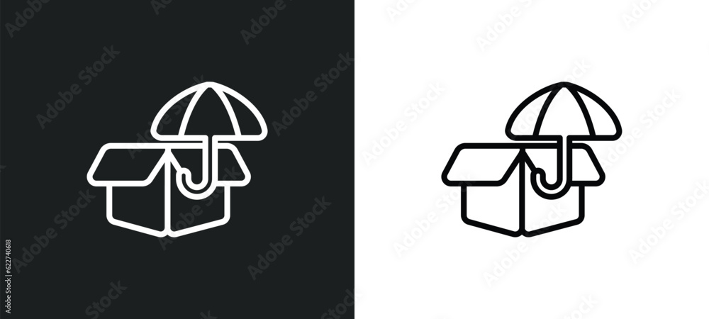Poster logistic umbrella outline icon in white and black colors. logistic umbrella flat vector icon from de