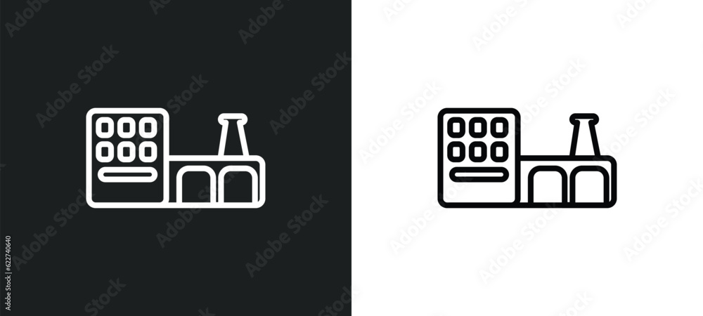 Poster factory outline icon in white and black colors. factory flat vector icon from delivery and logistic 