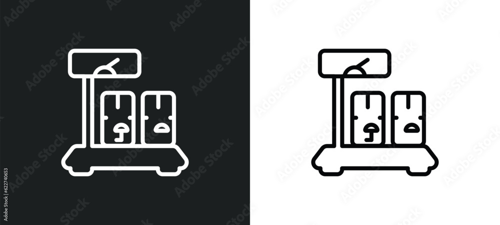 Poster weight outline icon in white and black colors. weight flat vector icon from delivery and logistic co