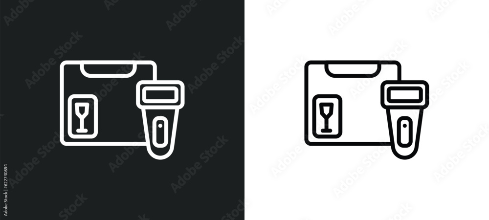 Poster scanner outline icon in white and black colors. scanner flat vector icon from delivery and logistic 