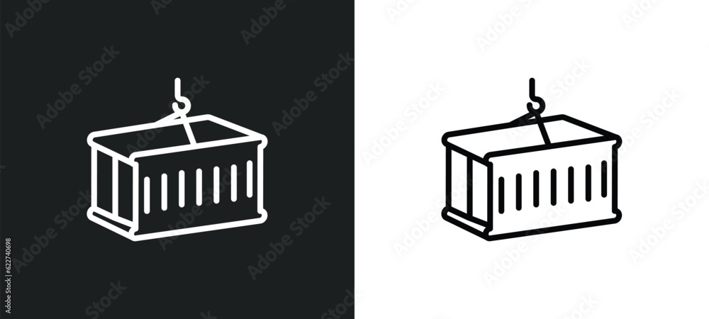 Poster container outline icon in white and black colors. container flat vector icon from delivery and logis