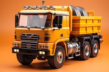 Fototapeta na wymiar 3d illustration mining transport truck, mining truck, orange color isolated