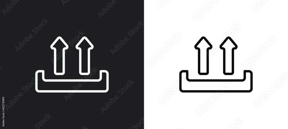 Poster side up outline icon in white and black colors. side up flat vector icon from delivery and logistic 