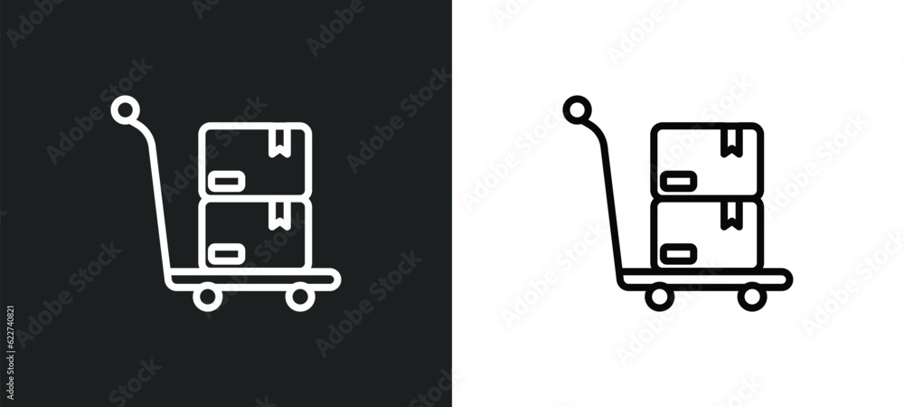 Poster trolley outline icon in white and black colors. trolley flat vector icon from delivery and logistic 