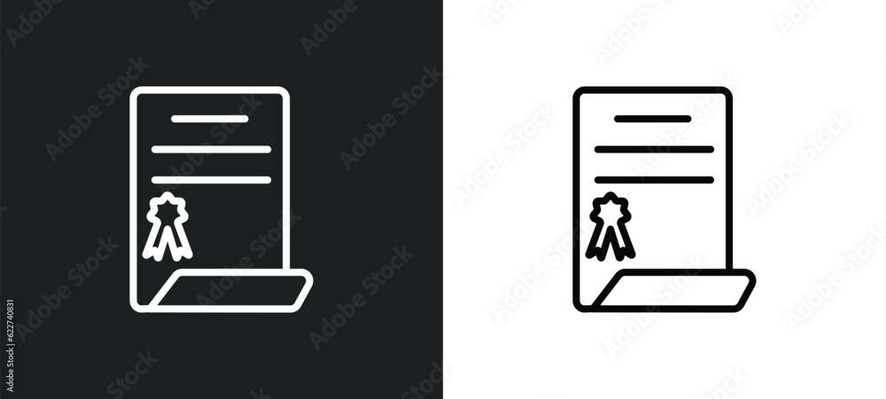 Poster certificate outline icon in white and black colors. certificate flat vector icon from delivery and l