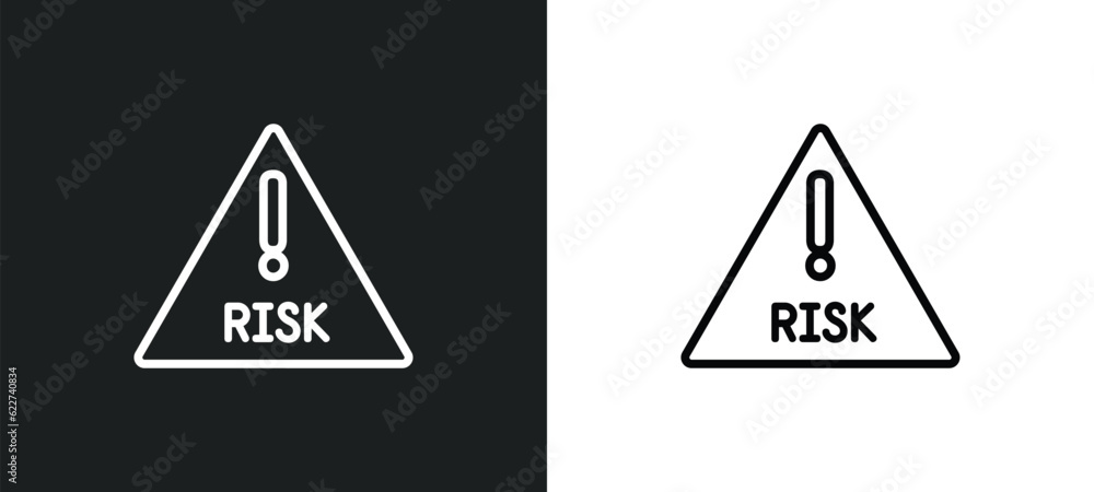 Poster risk outline icon in white and black colors. risk flat vector icon from cyber collection for web, mo