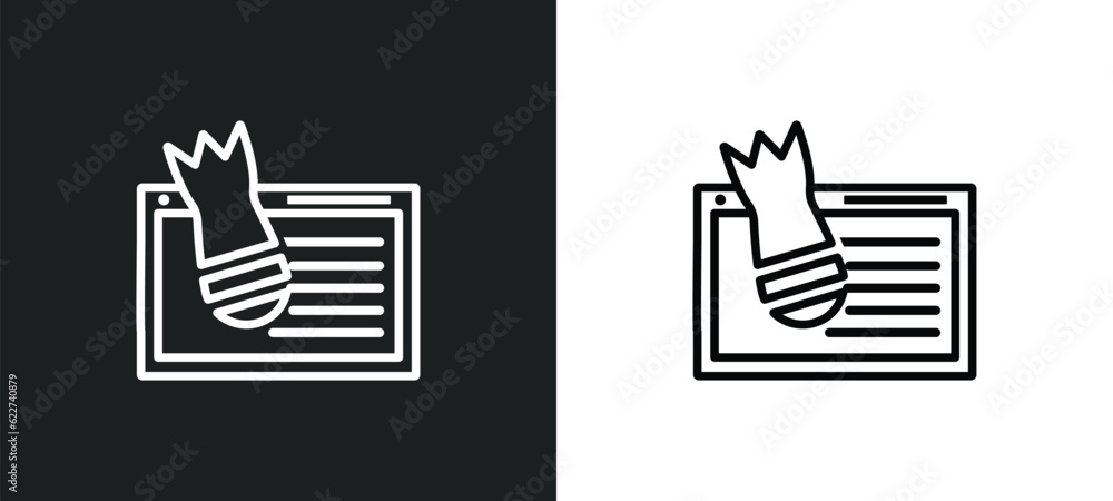 Poster dos attack outline icon in white and black colors. dos attack flat vector icon from cyber collection