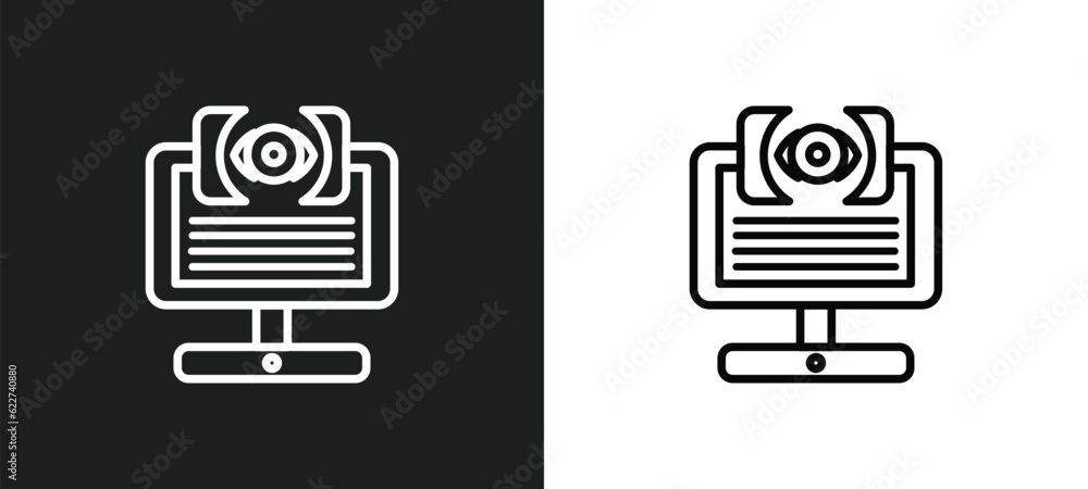 Poster stalking outline icon in white and black colors. stalking flat vector icon from cyber collection for
