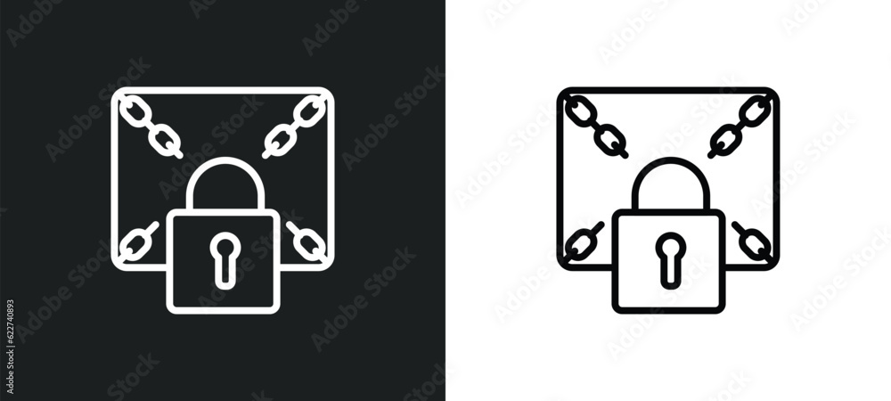 Poster ransomware outline icon in white and black colors. ransomware flat vector icon from cyber collection