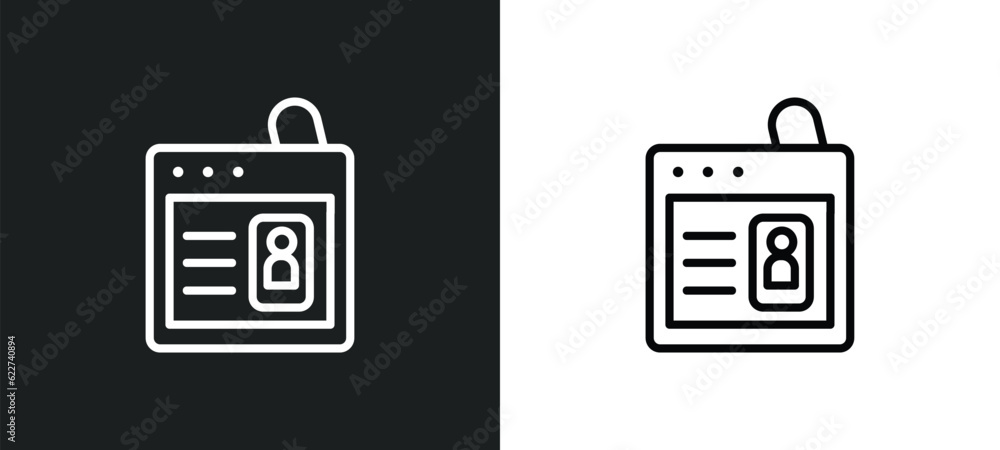 Poster identity theft outline icon in white and black colors. identity theft flat vector icon from cyber co